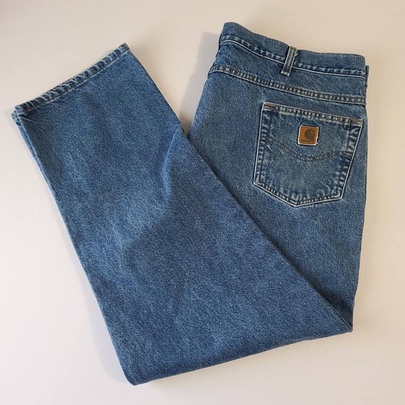 Carhartt Relaxed Fit Jeans Men's Size 46x32 Blue Denim Work - Picture 1 of 13